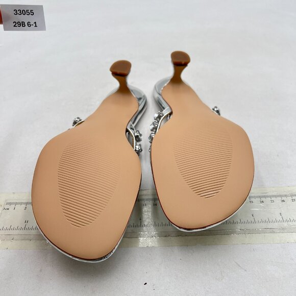 Maiyang Silver Open Toe Rhinestone Strappy Flip Flops Slip on Low Heel Sandals - Picture 7 of 8